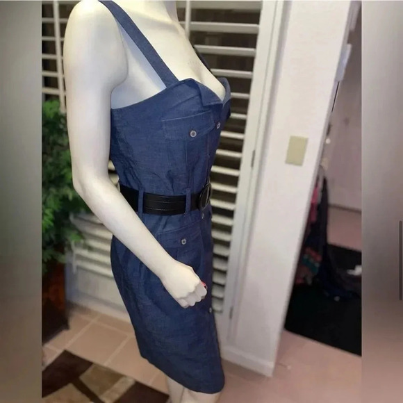 Arden B Women's Blue Sweetheart Neck Button Front Midi Shift Dress Size S - Picture 6 of 16